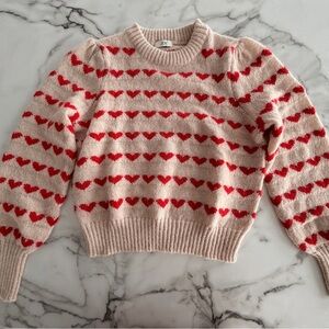 Heart Patterned Sweater - Red and Cream
